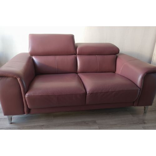 Canapé en cuir de vachette 2 places violet foncé