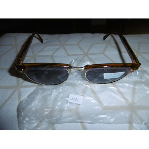 Lunette De Soleil Monture Métal Dorée Verres Ronds Fumés Protection Uv 400 Ce Farbel 106