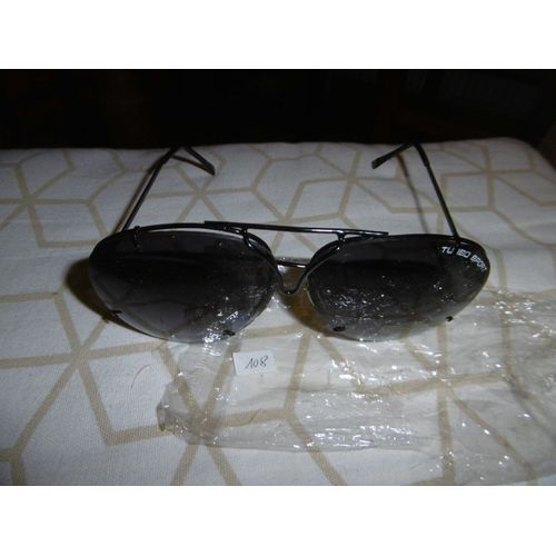 Lunette De Soleil Monture Métal Fine Noire Verres Ovales Fumés Protection Uv 100 Turbo Sport Farbel 108