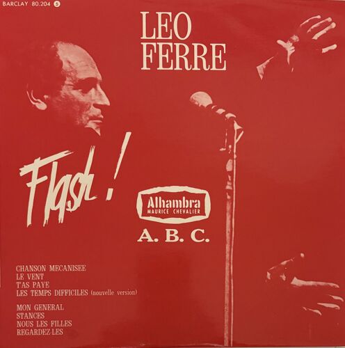 Disque Vinyle Lp 25cm 33 Tours De Léo Ferre "Flash". Label Barclay 80204. 8 Titres Enregistrés En Public À L'Alhambra Maurice Chevalier En 1961 Et À L'A.B.C. En 1962. Sortie En 1963