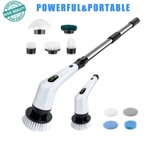 Brosse électrique pour salle de bain, brosse rotative sans fil, entièrement étanche IPX7 avec poignée réglable, pour baignoire/cuisine/fenêtre/maison