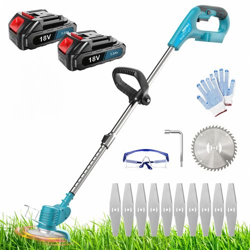 Tondeuse à gazon et coupe-bordures électriques sans fil 2 en 1, alimentés par deux batteries de 2,0 Ah, comprenant deux lames de scie circulaire de 6 pouces, adaptés aux jardins et pelouses