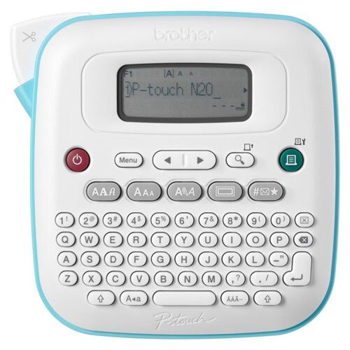 Brother P-Touch PT-N20 - Étiqueteuse - Noir et blanc - thermique direct - 12 mm de large - 180 dpi - jusqu'à 12 mm/sec - outil de coupe - impression verticale, impression miroir, aperçu avant impression, impression par 2 lignes - blanc, bleu