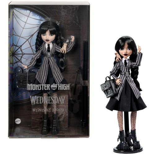 Monster High - Mercredi Addams En Uniforme - Poupée Wednesday Avec La Chose