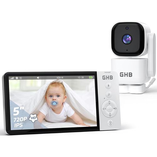 Ghb Babyphone Camera Bebe Surveillance 5" Lcd Rotation De 350° Baby Phone 2,4 Ghz Vox Mode Capteur De Température Communication Bidirectionnelle 8 Berceuses Vision Nocturne Sans Wifi