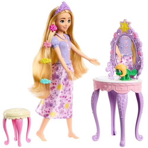 Disney Princess Princesses Disney-Poupée Raiponce, coiffeuse et accessoires