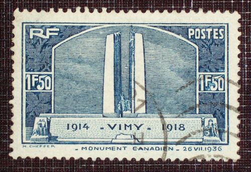 France N° 317 Oblitéré De 1936 - 1f50 Bleu « Inauguration Du Monument De Vimy À La Mémoire Des Canadiens De 1914-18 » - Cote 10 Euros
