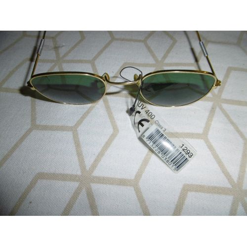 Lunette De Soleil Monture Cerclé Dorée Verres Ovales Bleutés Farbel 1293