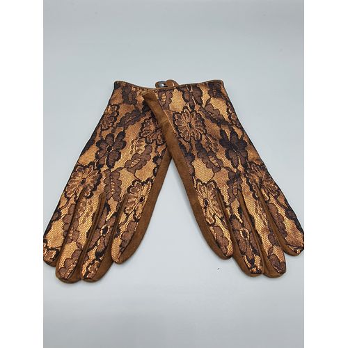 1 Paire De Gants Cuir Et Dentelle Marron Femme By Oceane Taille 7/2