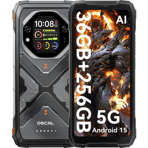 Oscal TANK 1 5G Téléphone Portable Incassable 20000mAh Smartphone Android 15, 6.78" 2.4K 36Go+256Go 64MP NFC Dual SIM GPS - Orange