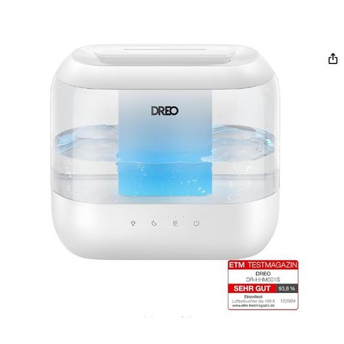 Humidificateur Dreo pour chambre à coucher, humidificateur à brume froide extra-large de 4 L à remplissage par le haut avec diffuseur d'huiles essentielles et veilleuse, autonomie de 32 h