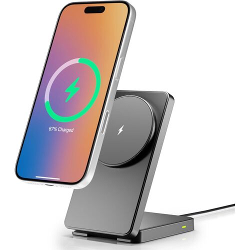 JGD-Support de chargeur sans fil pliable compatible avec MagSafe, support de charge magnétique sans fil rapide de 15 W pour iPhone 12-17 Series (Air, Pro, Pro Max, Plus, Mini), comprend un câble