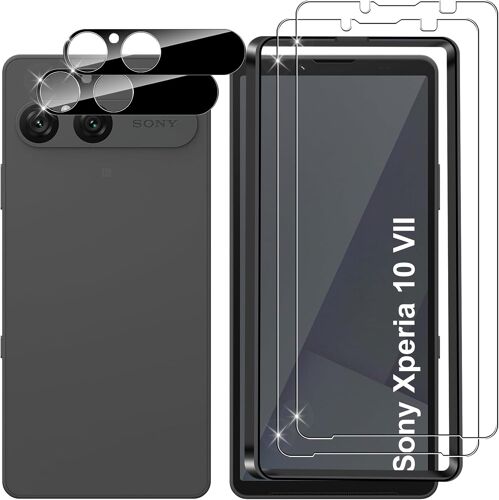 JGD-pour Sony Xperia 10 VII Verre Trempé + Caméra Arrière Protecteur (Noir), [2 + 2 Pièces] Anti-Rayures Protection écran, Sans Bulles Vitre Trempé, Couverture Complète Protecteurs d'écran