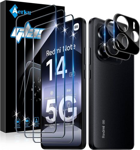 KALANKA-3 Pièces Verre Trempé pour Xiaomi Redmi Note 14 5G avec 2 Pièces Caméra Arrière Objectif Protecteur, Dureté 9H Anti Rayures Film Protection écran, Ultra Résistant Vitre Protection