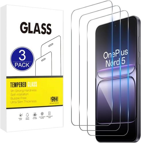 JGD-Compatible avec Oneplus Nord 5 Protection d'écran, 3 Pièces [Dureté 9H, Haute Sensibilité, Incassable] 2,5D Haute Définition Films en Verre Trempé