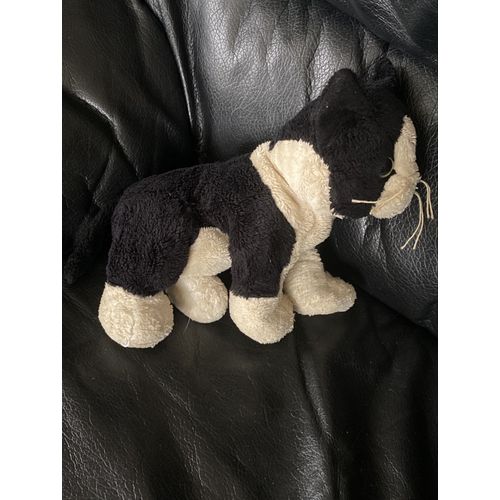 Doudou peluche chat noir et beige ajena billes 20cm