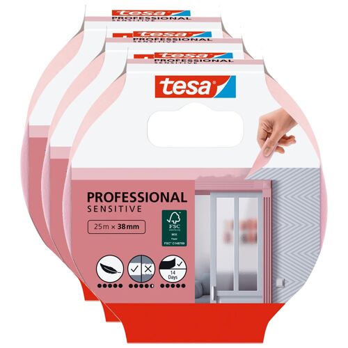 tesa Lot de 3 Rubans Masquage Professional Sensitive Contours Très Précis 38mm x 25m Rose