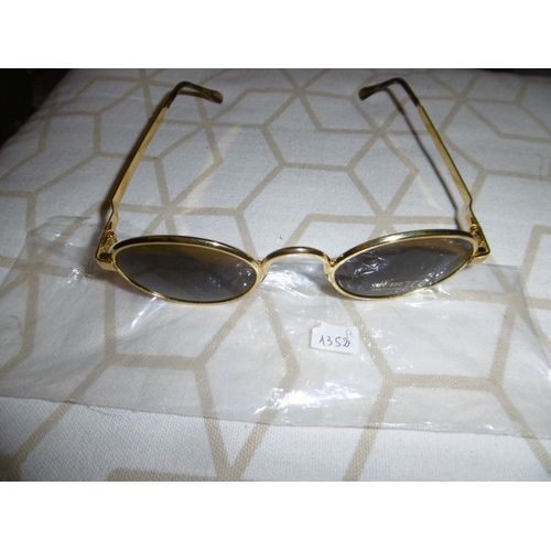 Lunette De Soleil Monture Cerclé Métal Doré Verres Ovales Fumés Farbel 1352a