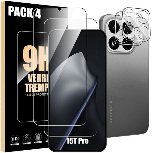 2 Verres Trempés Ecran et 2 Vitres Objectif Arrière pour Xiaomi 15T Pro, Protection 9H Rigide - E.F.Connection