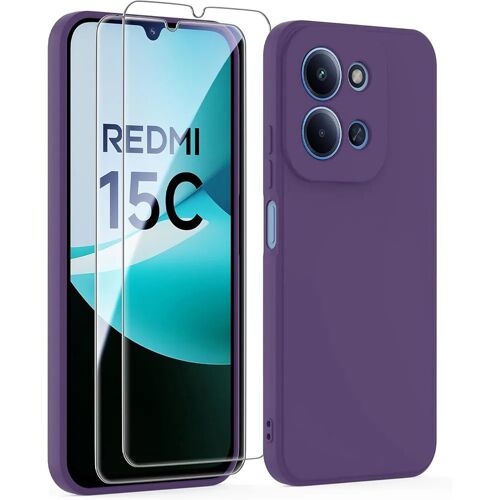 Coque + 2 Verres Trempés pour Xiaomi Redmi 15C 4G/5G, Silicone Souple Anti-Rayures Antichoc - Violet Foncé - E.F.Connection