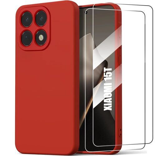 Coque + 2 Verres Trempés pour Xiaomi 15T, Protection Silicone Liquide Ultra Slim Souple Effet Mat Rouge - E.F.Connection