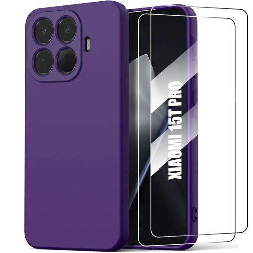 Coque + 2 Verres Trempés pour Xiaomi 15T Pro, Protection Silicone Anti-Rayures Antichoc Effet Mat Violet Foncé - E.F.Connection
