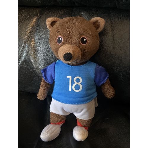 Peluche doudou ours brun maillot 18 bleu jemini 20cm