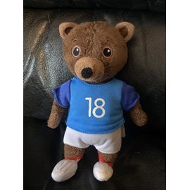 Peluche doudou ours brun maillot 18 bleu jemini 20cm