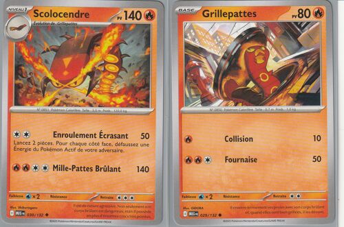 Cartes Pokémon - Scolocendre 030/132 Et Grillepattes 029/132 - Méga-Evolution
