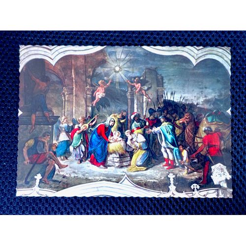 Carte Postale Ancienne Dentelée Noël. Peinture, Tableau. L'Adoration Des Mages De L. Vacca. Abbaye Hautecombe. Savoie . France