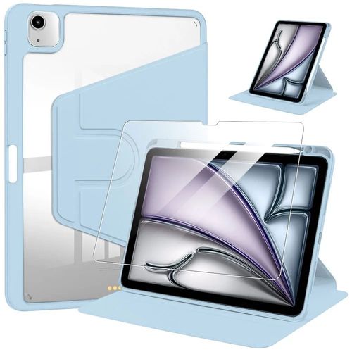 Coque + Verre Trempé pour iPad Air 11'' 2025/2024 M3/M2, Etui Rotatif avec Porte-Stylet - Bleu - E.F.Connection
