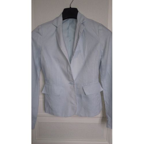 Élégante Veste De Tailleur Femme Bleu Clair En Lin Taille 36 Idée Cadeau
