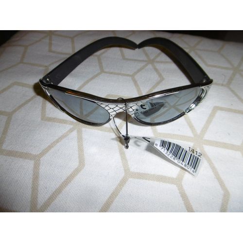 Lunette De Soleil Monture Cerclé Métal Argenté Verres Ovales Fumés Farbel 1412