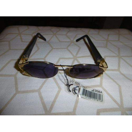 Lunette De Soleil Monture Métal Dorée Verres Ovales Fumés Farbel 1358