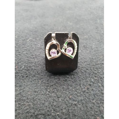 Boucles D'Oreilles, Clous D'Oreilles Coeur Argente Cristal Violet Femme Swarovski