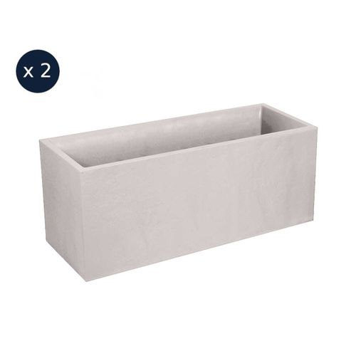 Lot de 2 Jardinières rectangulaires Volcania Effet pierre 99,5 x 39,5 x 43,5 cm - 98 L - Beige calcaire - Eda