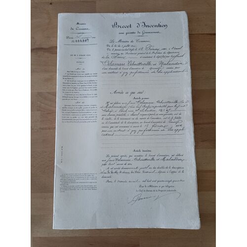 Brevet D'Invention N°160.267 1984 100 Ans D'Automobile Française Isbn 2-9500350-