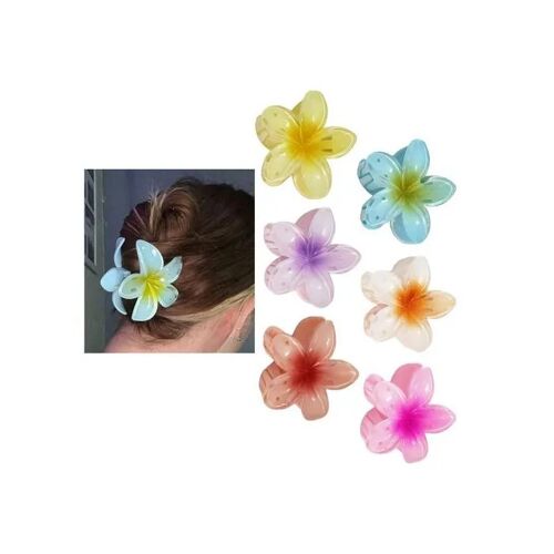 Pince À Cheveux Crabe Fleur Hawaïenne Lot 6 Accessoires Coiffure Frangipanier Acrylique Forte Fixation Pour Cheveux Épais Fins 8,5cm 