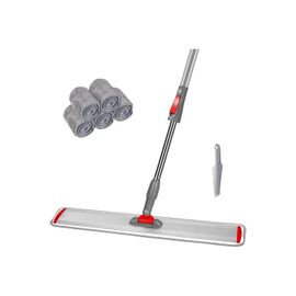 Balai Serpillère Plat 60 cm en Aluminium avec Manche Télescopique et 5 Recharges Microfibre Nettoyage Professionnel Sols