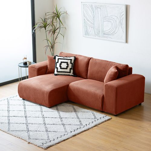 Canapé d'angle modulable 3 places en velours côtelé terracotta ABERDEEN