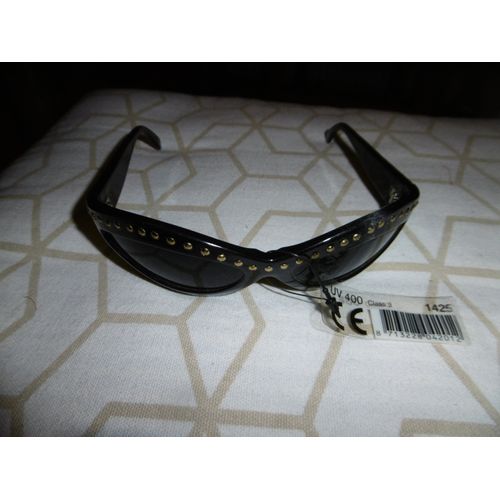 Lunette De Soleil Monture Bakélite Noire Clouté Doré Verres Ovales Fumés Farbel 1425