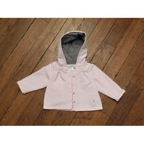 Veste/ Gilet Rose À Capuche Gris À Pois Rose- Taille 12 Mois=74cm- Obaibi