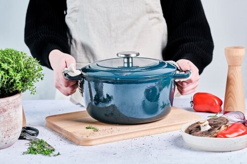 Cocotte En Fonte Émaillée Cosy & Trendy Fontestic 28cm Bleu Canard
