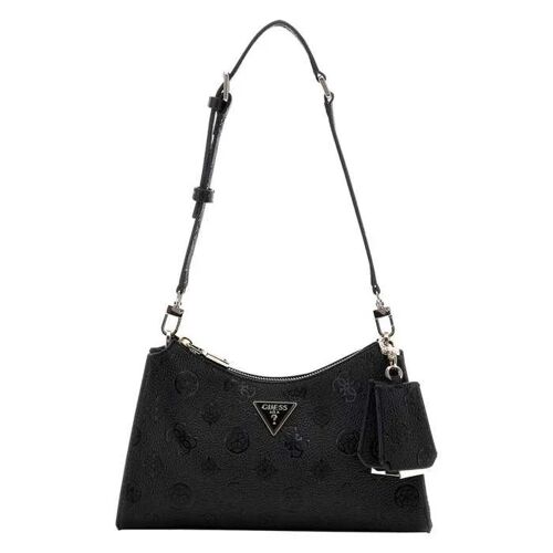 Sac bandoulière noir avec monogrammes gravés et logo métallique