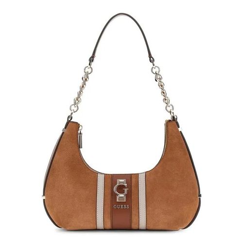 GUESS Sac à épaule marron pour femme - Erenia Top Zip Shoulder Bag Cognac Multi 325004