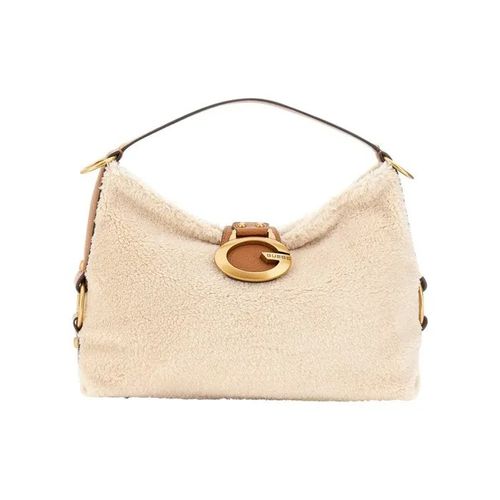 Sac porté épaule écru en maille sherpa avec un zip et un rabat