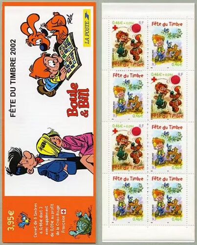 France 2002, Très Belle Bande Carnet Yvert 3467, 8 Timbres Neufs** Luxe 3467 3468 Avec Surtaxe Au Profit De La Croix Rouge, Boule Et Bill.