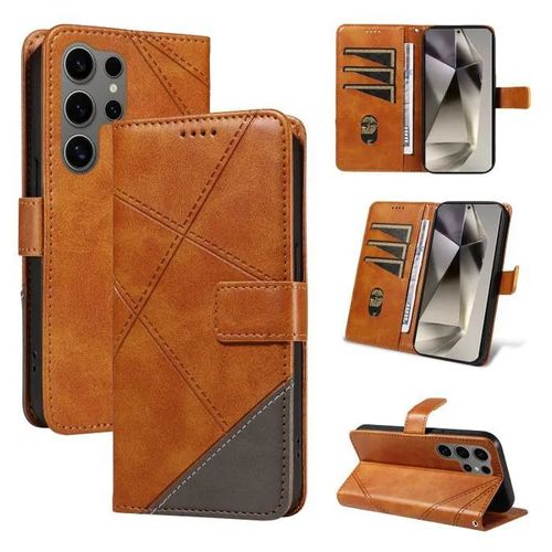 Housse portefeuille en cuir PU - Samsung - Samsung S25 Ultra - Jaune - Porte-cartes - Dragonne - Protection complète