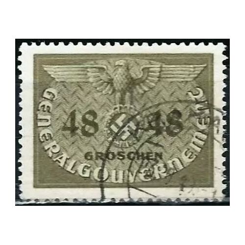 Pologne, Occupation Allemande, 1940 - Gouvernement General, Beau Timbre De Service Grand Format N° S 18 - 48 Gr. Vert Gris - Grand Aigle Et Croix Gammée, Oblitéré, Tbe.