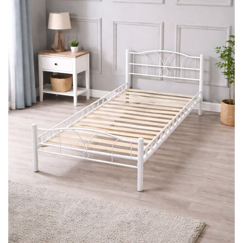 Lit 80x190 Metal Moderne - Compatible Adulte Enfant - Construction Solide - Confort Optimal - Design Élégant - Idéal pour Chambre - LIT MIKE BLANC